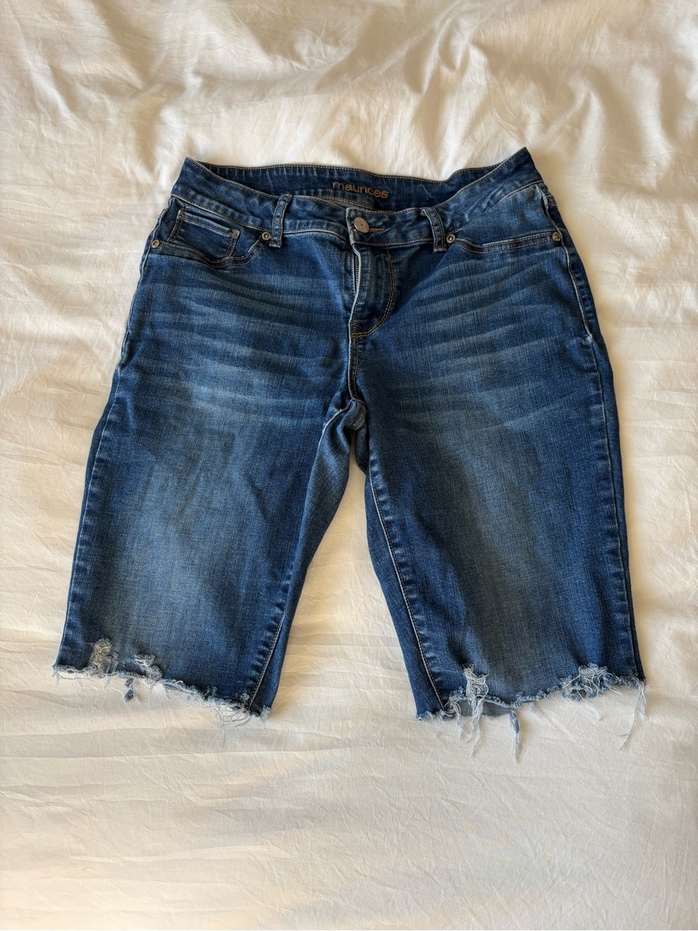 Maurices Medium Wash Distressed Bermuda Shorts